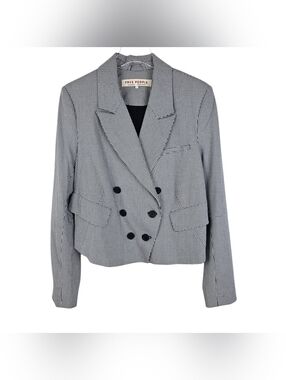 Free People Classic Black & White Herringbone Semi-Cropped Blazer